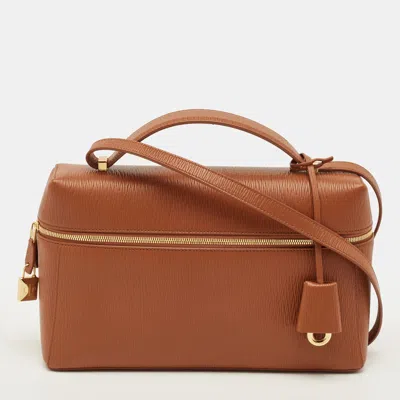 Pre-owned Loro Piana Extra Bag L27 Tan Zibeline Leather Shoulder Bag In Brown