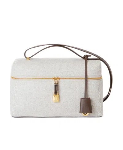 Loro Piana Extra Cashmere Zipper Shoulder Bag In White