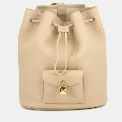 Pre-owned Loro Piana Extra Drawstring L27 Beige Calfskin Leather Backpack Bag In Sand