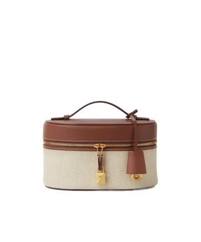 Loro Piana Extra Makeup Bag In Natural/caramel/sunshine Gold