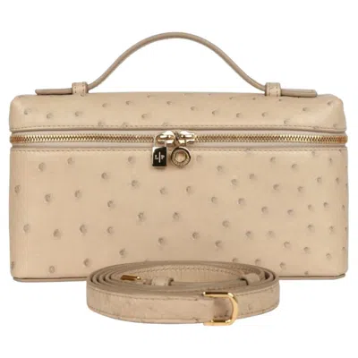 Pre-owned Loro Piana Extra Pocket L19 Ostrich Beige With Gold Hardware Pouch In Brown