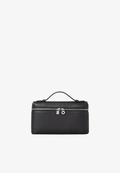 Loro Piana Extra Pocket L19 Pouch In Grained Leather In Black