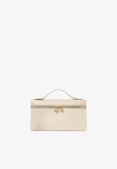 Loro Piana Extra Pocket L19 Pouch In Grained Leather In White