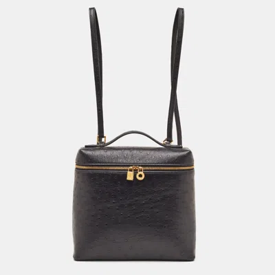 Pre-owned Loro Piana Extra Pocket L23.5 Black Ostrich Backpack