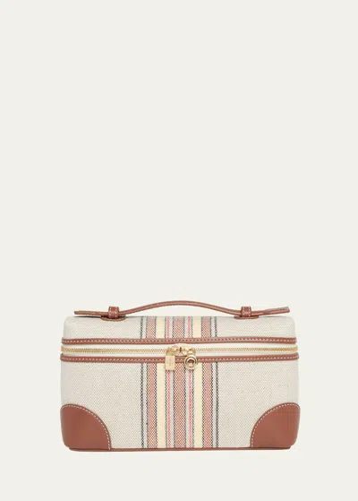 Loro Piana Extra Pocket Striped Canvas Top-handle Bag In F5xh Lp Record/ca