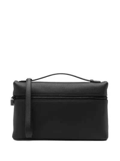 Loro Piana Extra Pouch L29 Leather Clutch Bag In Gray