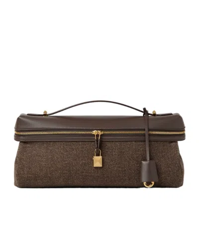 Loro Piana Extra Softy Bag L33 In Brown Chevron/colour Pecora Nera/sun Gold