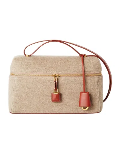 Loro Piana Extra Zipper Shoulder Bag In Natural Brown/deep Kumel