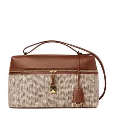 Loro Piana Extra Zipper Shoulder Bag In Venice Blicola/white/golden Beach/espresso