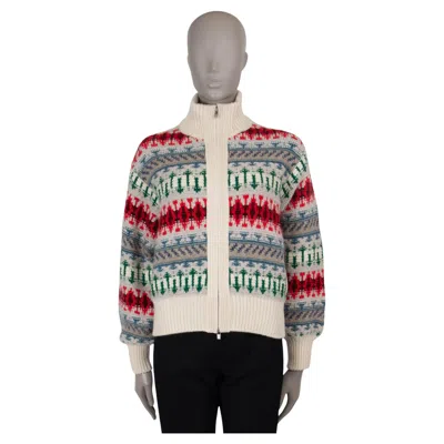 Pre-owned Loro Piana Fancy White Cashmere 2024 Noel Knit Bomber Jacket 38 Xs