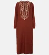 Loro Piana Faye Embroidered Linen Kaftan In Red