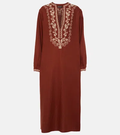 Loro Piana Embroidered Linen Kaftan In Red