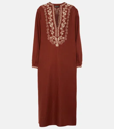 Loro Piana Embroidered Linen Kaftan In Brown