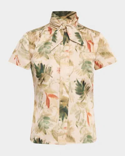 Loro Piana Febe Botanical Self-tie Blouse In Neutral