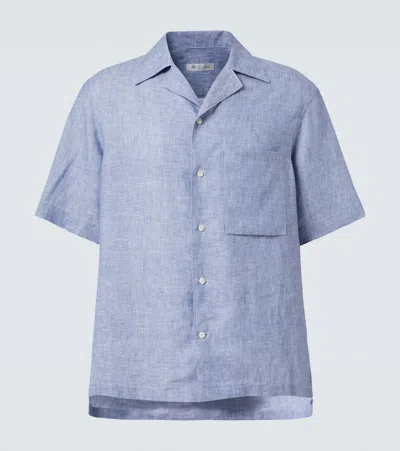 Loro Piana Federico Linen Bowling Shirt In Blue
