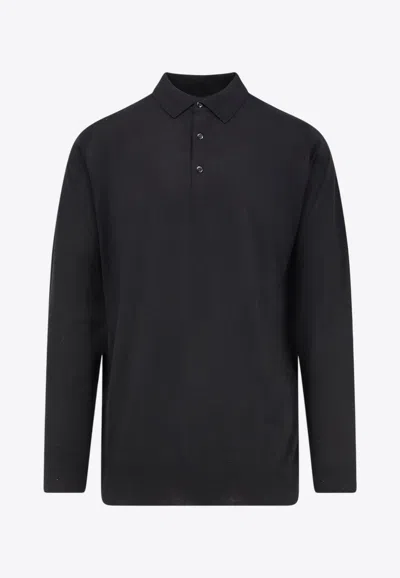 Loro Piana Fine Knit Long-sleeved Polo T-shirt In Black