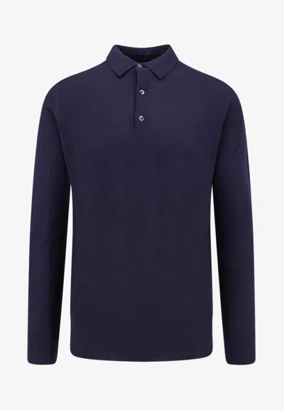 Loro Piana Fine Knit Long-sleeved Polo T-shirt In Purple