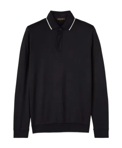Loro Piana First Shearing Wool Knitted Polo Shirt In Black