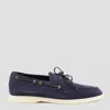 Loro Piana Suede Loafers With Rubber Sole And Metal Eyelets In Blue