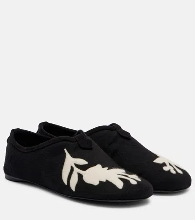 Loro Piana Floaty Embroidered Flats In Black