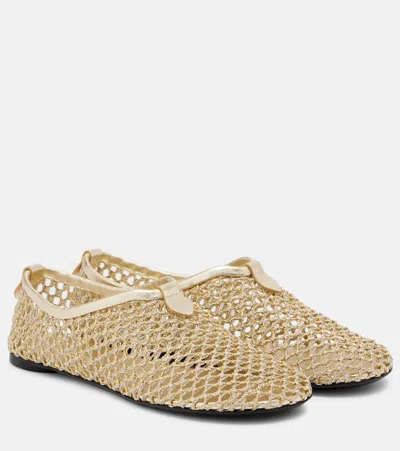 Loro Piana Floaty Fishnet Ballet Flats In Gold