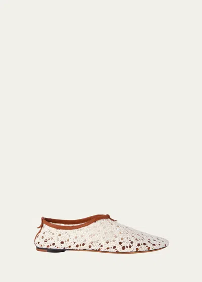 Loro Piana Floaty Macrame Ballerina Flats In Whisper White