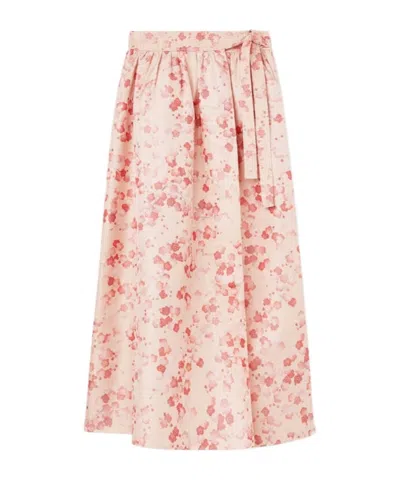 Loro Piana Leah Gathered Silk-jacquard Midi Wrap Skirt In Pink