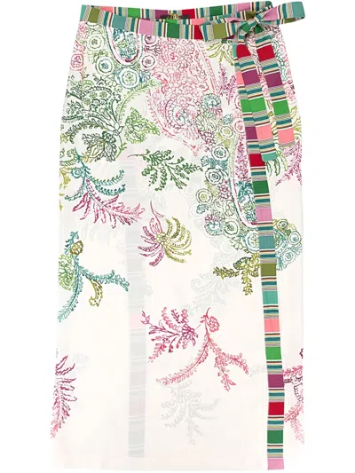 Loro Piana Floral-print Tied-waist Skirt In Blue