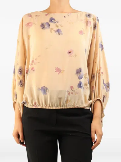 Pre-owned Loro Piana Floral-print Silk Top In Neutrals