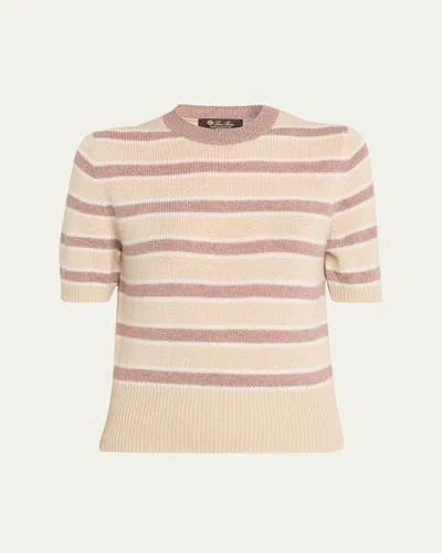 Loro Piana Fobello Cashmere Striped Crewneck Sweater In Neutral
