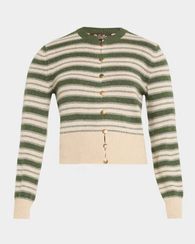 Loro Piana Fobello Striped Cashmere Crewneck Cardigan In Multi
