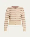 Loro Piana Fobello Striped Cashmere Crewneck Cardigan In Neutral