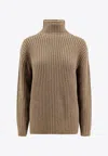 Loro Piana Fobello Turtleneck Cashmere Sweater In Brown