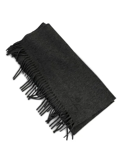 Loro Piana Fringed Embroidered-logo Scarf In Gray
