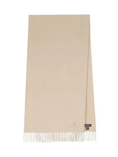 Loro Piana Fringed Scarf "grande Unita" In Sand
