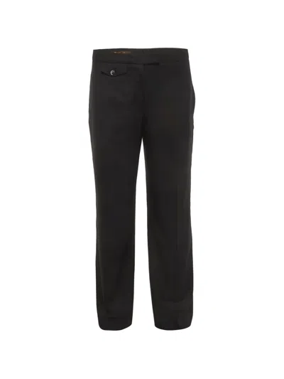 Pre-owned Loro Piana Gabardine Straight-leg Trousers In Black