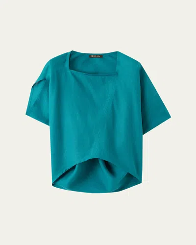 Loro Piana Gaia Short Sleeve Asymmetric Linen Shirt In Blue
