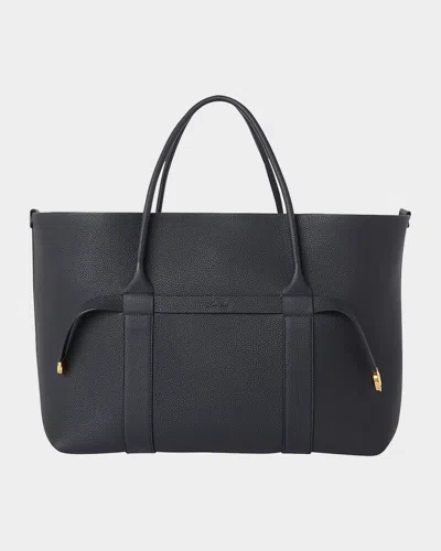 Loro Piana Ghiera Grained Leather & Cashmere Tote Back In Blue Navy Sun Gold