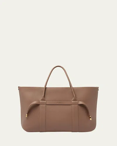 Loro Piana Ghiera Grained Leather & Cashmere Tote Back In Brown
