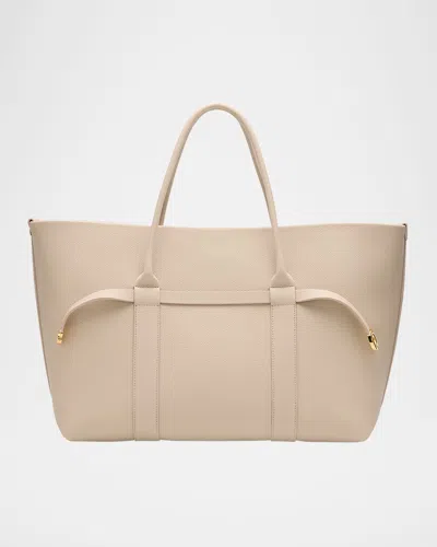 Loro Piana Ghiera Grained Leather & Cashmere Tote Back In Light Travertine Sun