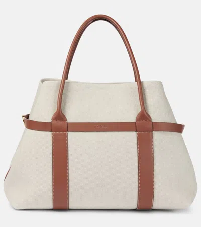 Loro Piana Shopper Ghiera Large Aus Canvas Mit Leder In Weiss