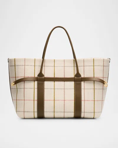 Loro Piana Ghiera Large Tartan Jacquard Tote Bag In Tartan Salty Capers