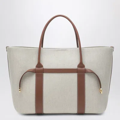 Loro Piana Ghiera Shopper Large Bag In Cotton And Linen In Neutral