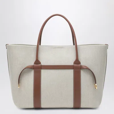Loro Piana Ghiera Shopper Large Bag In Cotton And Linen In Brown