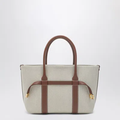 Loro Piana Ghiera Shopper Small Bag In Cotton And Linen In Sand