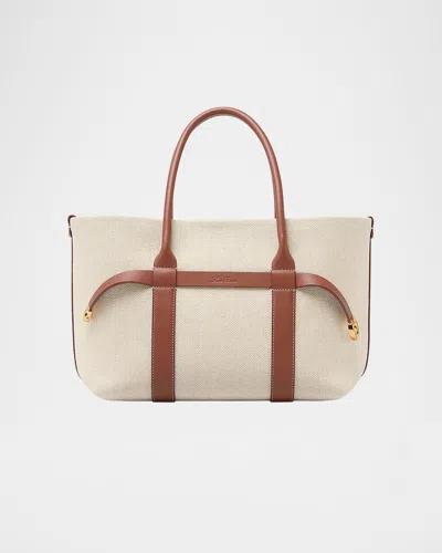 Loro Piana Ghiera Small Canvas Shopper Tote Bag In Natural Caramel