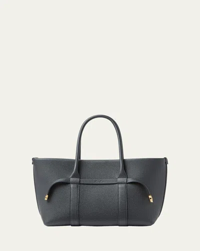 Loro Piana Ghiera Small Leather Shopper Tote Bag In Black