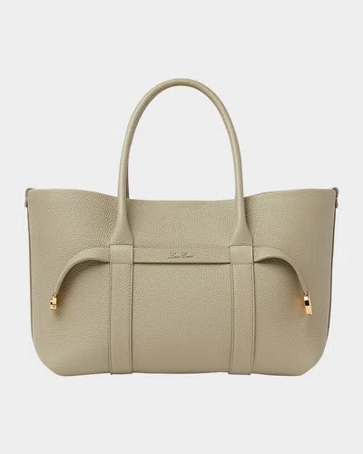 Loro Piana Ghiera Small Leather Shopper Tote Bag In Dried Taragon