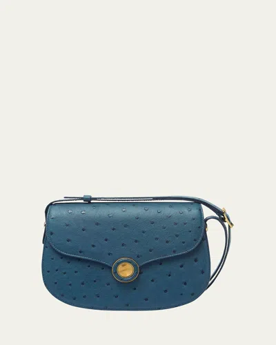 Loro Piana Ghiera Small Ostrich Leather Crossbody Bag In Ocean Heart