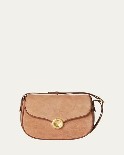 Loro Piana Ghiera Small Pinstripe Suede Crossbody Bag In Ophelia/caramel/sugarsun/gold